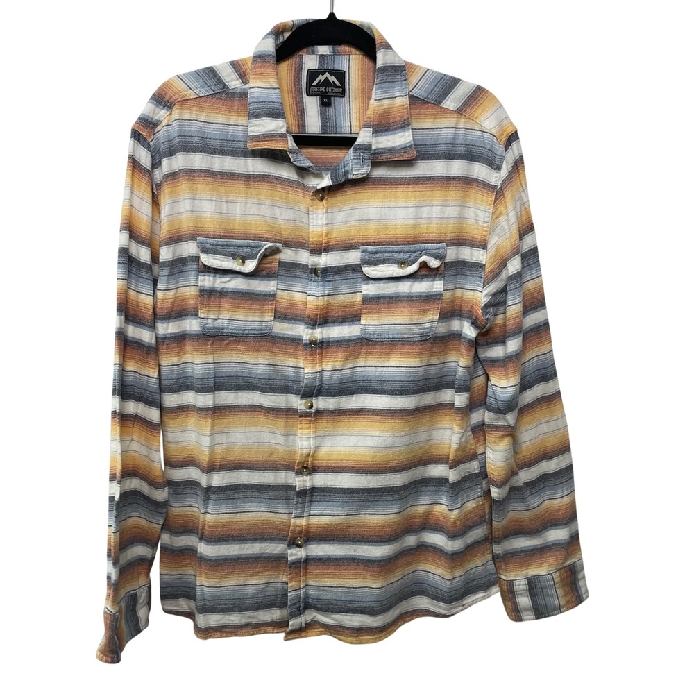 Men XL Slim Fit 100% Cotton Striped Button Up Shirt Sunset Coastal Gorpcore Hike